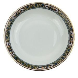 Vintage Thomas Bavaria Harvest Coupe Soup Bowl 7.5" Fruit Blue Scrolls Gold‎ Rim